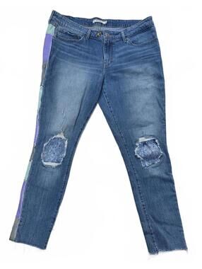 Upcycled Levi's 711 Skinny Jeans Distressed With MultiColor Patchwork Size 34x27
